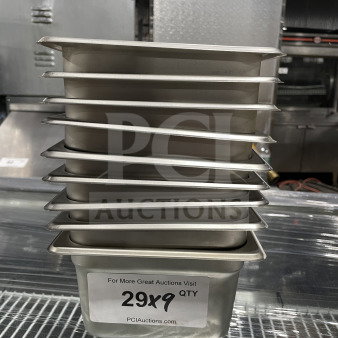 Thunder Group STPA3192 stainless steel steam table pan, 1/9 size, 2.5" deep, anti-jamming corners, new condition, 29x9 qty tag.