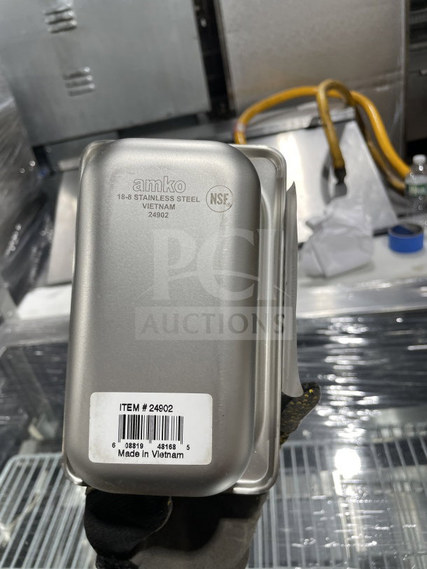 NEW Amko Commercial Stainless Steel Steam Table Pan with anti-jamming corners, model 24902, NSF certified, Made in Vietnam.