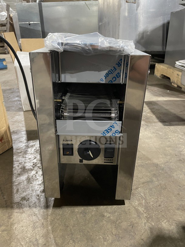 Milantoast US18011 stainless steel countertop conveyor toaster, new in box, handcrafted in Milan, Italy, 240V.
