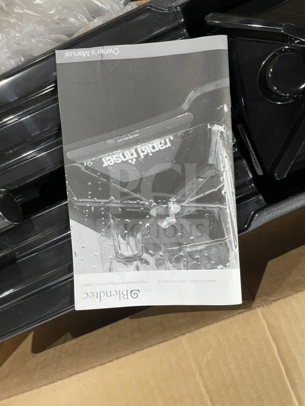 Brand new Blendtec RRS Rapid Rinser Series, commercial stainless steel station with sprayer, base, and flexible tubing.