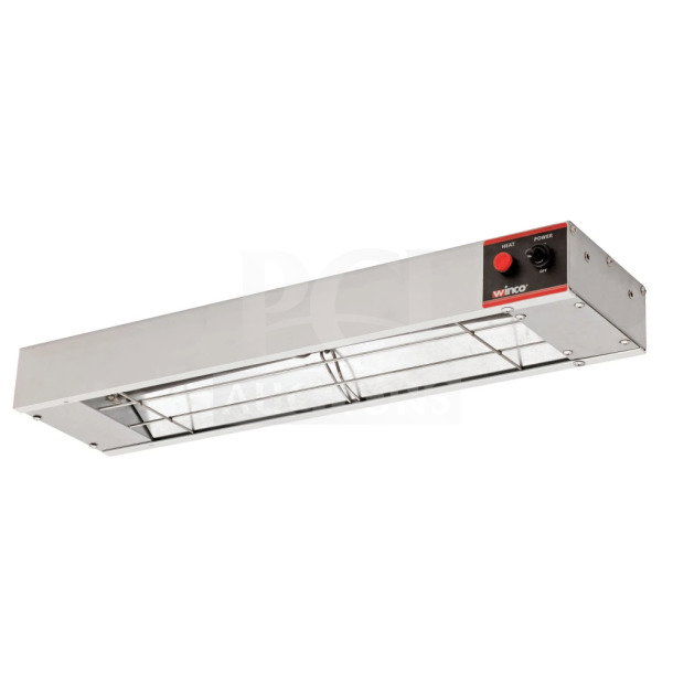 Brand new Winco ESH-24 commercial strip heater, 120V, stainless steel, built-in toggle switch, electrical powering.