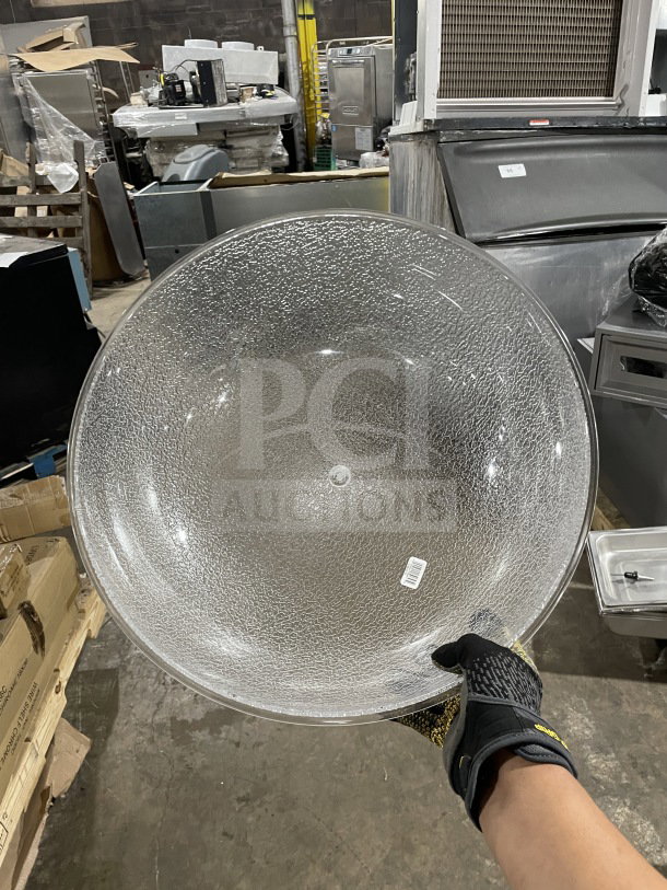 BRAND NEW Cambro Camwear heavy-duty pebbled polycarbonate serving bowl. Clear, durable, label with product code visible.