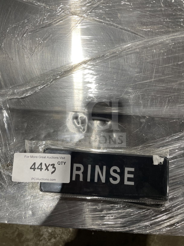 Brand new Thunder Group commercial "Rinse" sign, black and white, wrapped in plastic. Quantity: 3 per bid.