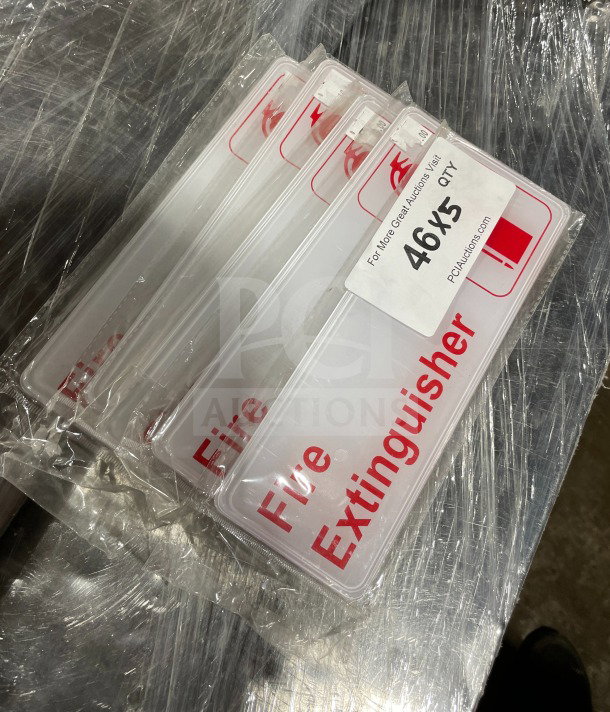 Brand new Thunder Group fire extinguisher, commercial-grade, packaged in plastic wrap. Label shows quantity as 46X5.