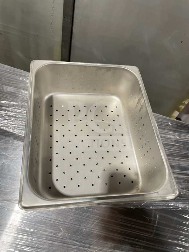 Winco SPHP4 perforated stainless steel steam table pan, commercial-grade, gently used condition, ideal for kitchen use.