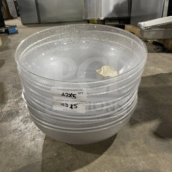 Brand new Cambro Camwear pebbled polycarbonate serving bowls, stack of five, durable and heavy-duty, commercial use.