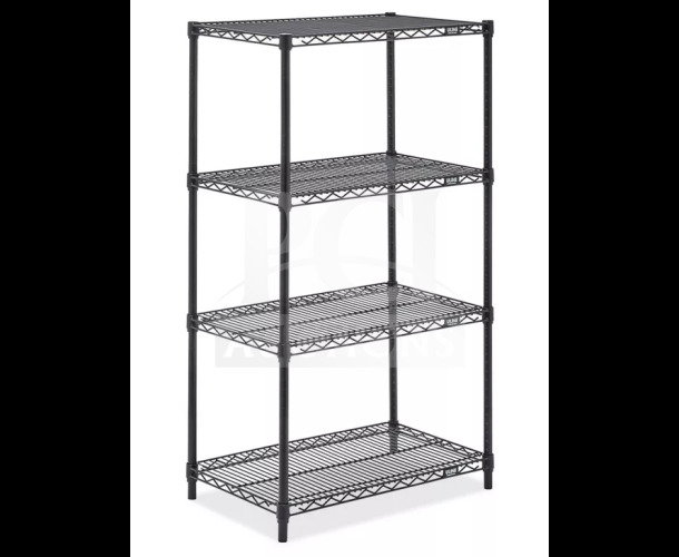 Brand new Quantum Storage shelf, model 1830P, heavy-duty black wire, set of 4 shelves, commercial-grade.