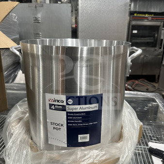 Brand new Winco AXS-40 40 Qt. Stock Pot, super aluminum, 4mm thick, riveted handles, NSF certified, durable construction.