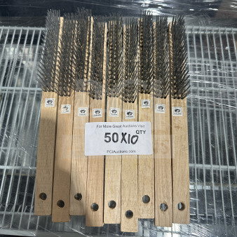 Brand new Thailand heavy-duty wire scratch brushes, wooden handles, 50-pack, commercial-grade, auction lot of 10.