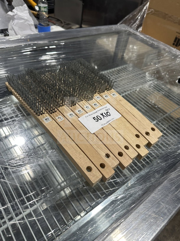BRAND NEW Thailand commercial heavy-duty wire scratch brushes, wooden handles, quantity label: 50X10.