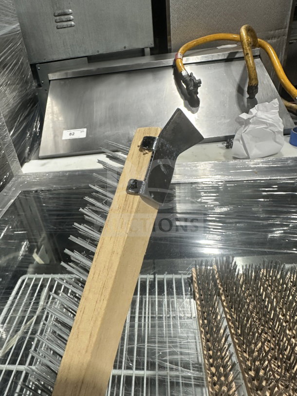 Brand new Thailand heavy-duty wire scratch brush, wooden handle, commercial-grade, durable metal bristles, unboxed.