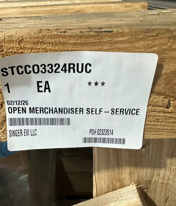 Label on a Structural Concepts Oasis CO3324RUC open-air merchandiser crate. Indicates self-service model.
