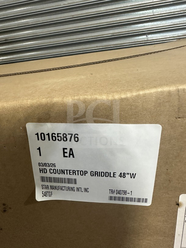 Brand new Star Star-Max Series 48" electric countertop griddle, model 8G-548TGF. Features snap-action controls, stainless steel construction.