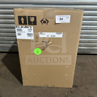Boxed Elkay LZS8WSLP light gray granite filtered refrigerated hydration station, touchless, stainless steel cooler.