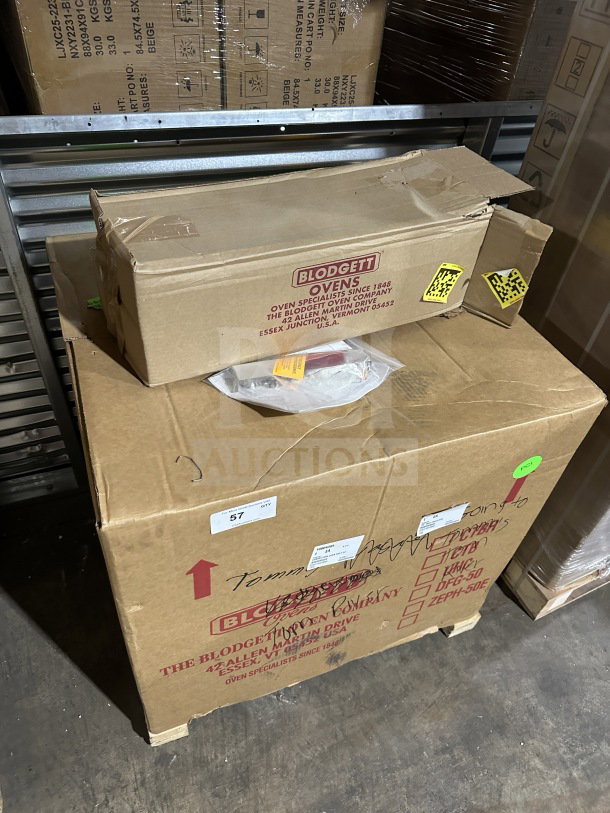 Brand new Blodgett Model 10004389 single deck half-size electric convection oven in sealed packaging. 220-240V, stainless steel.