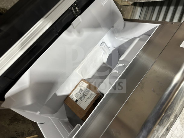 NEW Hoshizaki IM-50BAA-Q ice maker/storage bin combo in stainless steel, air-cooled, electric powered. Model and serial number visible.