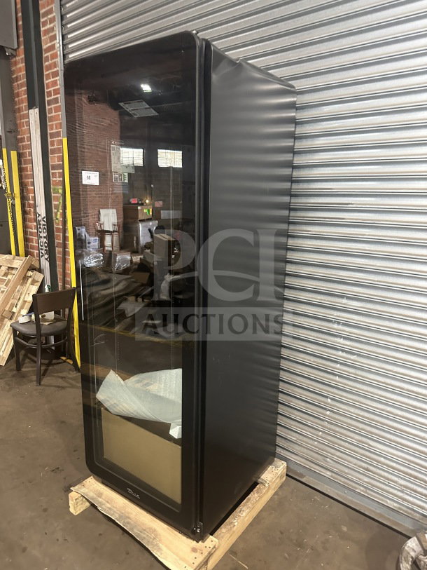 True Commercial Black Refrigerated Merchandiser, Model CVM-24-HC-EGC01, new condition, LED lighting, glass door.