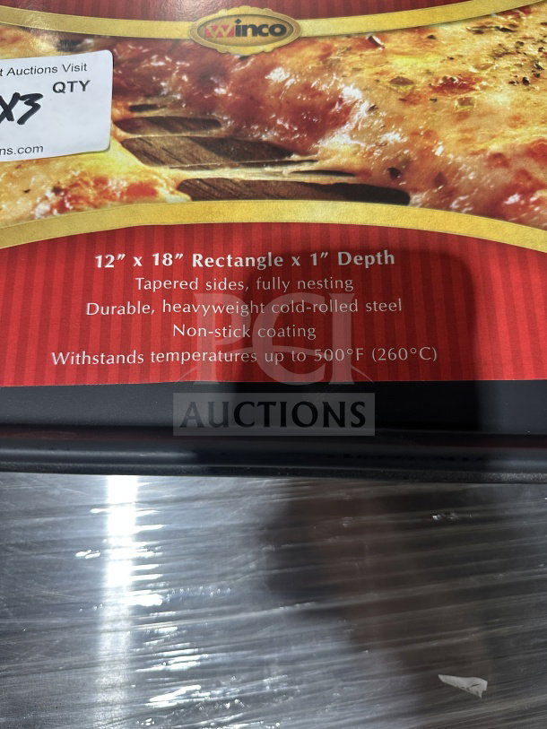Winco SPP-1616 Sicilian Pizza Pan, 16"x16", non-stick, durable steel, withstanding up to 500°F, tapered sides, new condition.