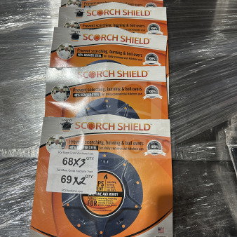 Lowry's Scorch Shield, new, prevents scorching, burning, boil overs. Made from 40% heavier steel, 68x3 and 69x2 quantity tags.