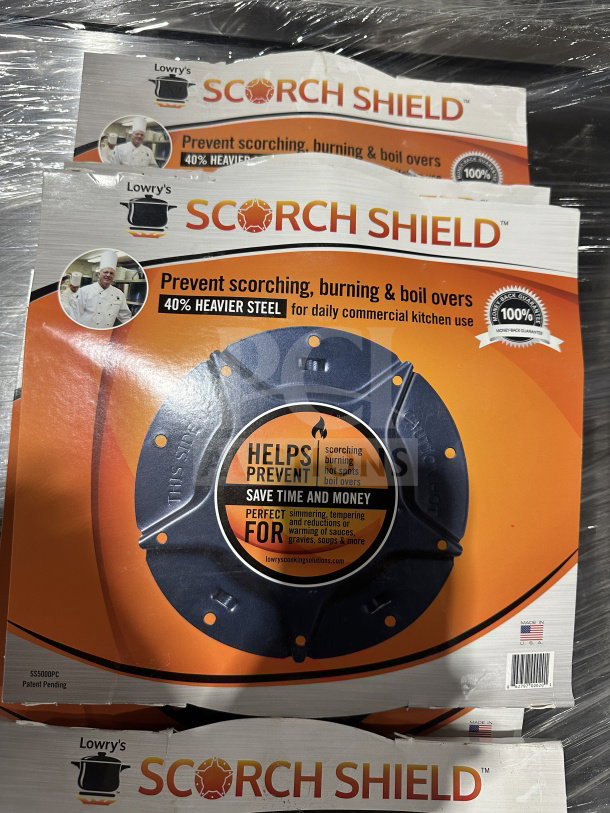 Lowry Scorch Shield, brand new, prevents scorching and boiling over. Made of 40% heavier steel, ideal for commercial kitchens.