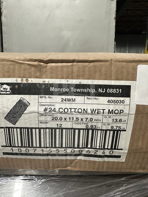 Brand new My Helper Commercial Cotton Wet Mop Head, Model 405030, in packaging. Dimensions: 20x11.5x7 inches.