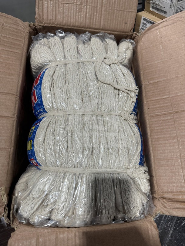 Brand new My Helper commercial cotton wet mop head replacement, model 405030, packed in plastic, shown in an open box.