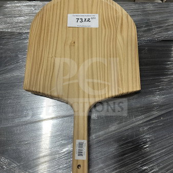 Winco wooden pizza peel, model WPP-1424, with 9" handle, in new condition. Label shows quantity and auction website.