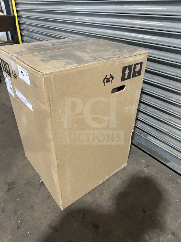 Elkay LZS8WSLP Hydration Station in sealed cardboard box, new condition, with shipping labels visible.