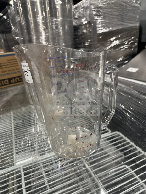 Cambro Camwear 2 Qt. measuring cups, model 200MCCW, clear polycarbonate, new condition, with measurement markings.
