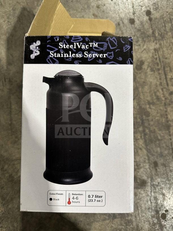 BRAND NEW Service Ideas SteelVac Stainless Server, black, 0.7L capacity, 4-6 hours retention, in original box.