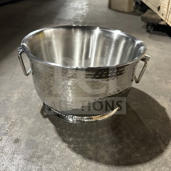 Commercial double-walled hammered stainless steel beverage tub with side swing handles, brand new condition.