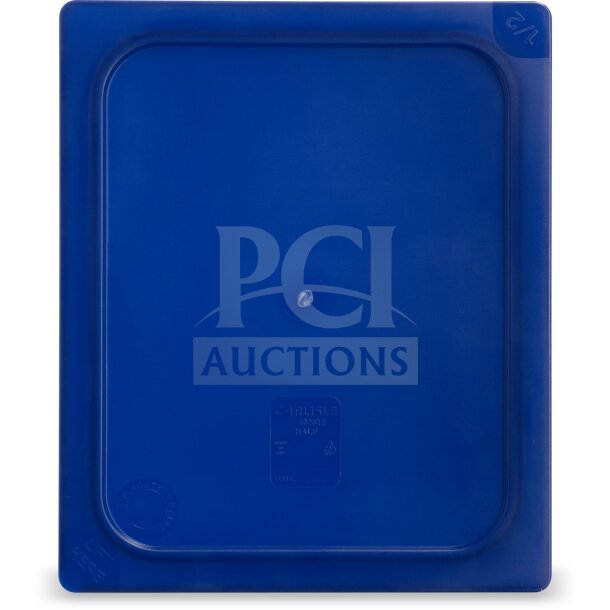 Brand new Carlisle 10212B60 full-size smart lid for food pan, blue polyethylene, commercial-grade.
