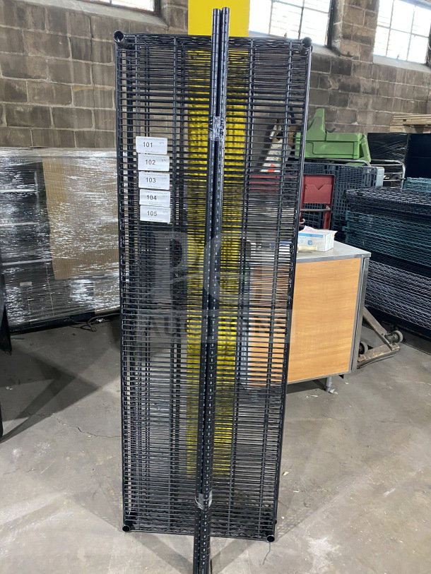Quantum Commercial Carbon Steel 24x72" black wired shelf, new condition, durable construction, ideal for storage.