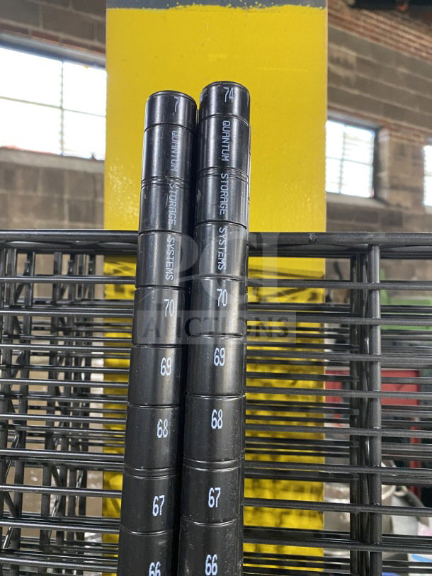 NEW Quantum 24x72" carbon steel wired shelf; black, durable, labeled "Quantum Storage Systems." Ideal for commercial use.