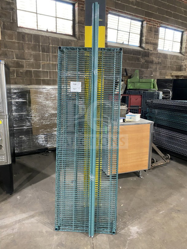 Quantum blue-gray 24x72" wired shelf in new condition, made of commercial carbon steel.