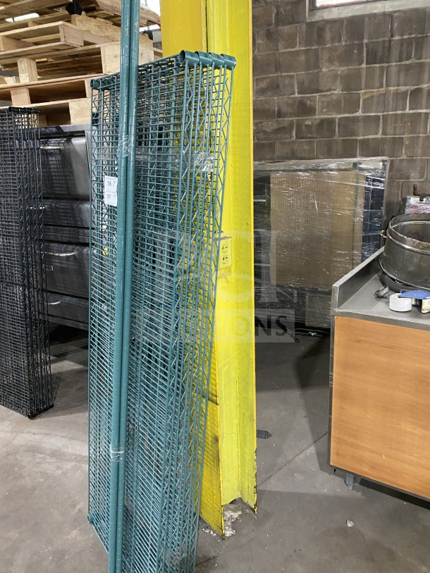 Quantum commercial carbon steel wired shelf, blue-gray, 24x72 inches, new condition, vertical orientation.