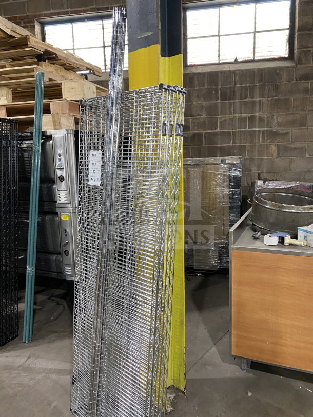 NEW Quantum commercial carbon steel wired shelf, 24x72", silver, stacked vertically. Excellent condition.