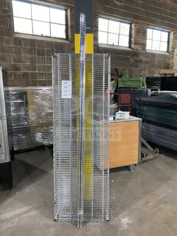 NEW Quantum carbon steel silver wire shelf, 24x72 inches, commercial-grade, pristine condition, item tags visible.