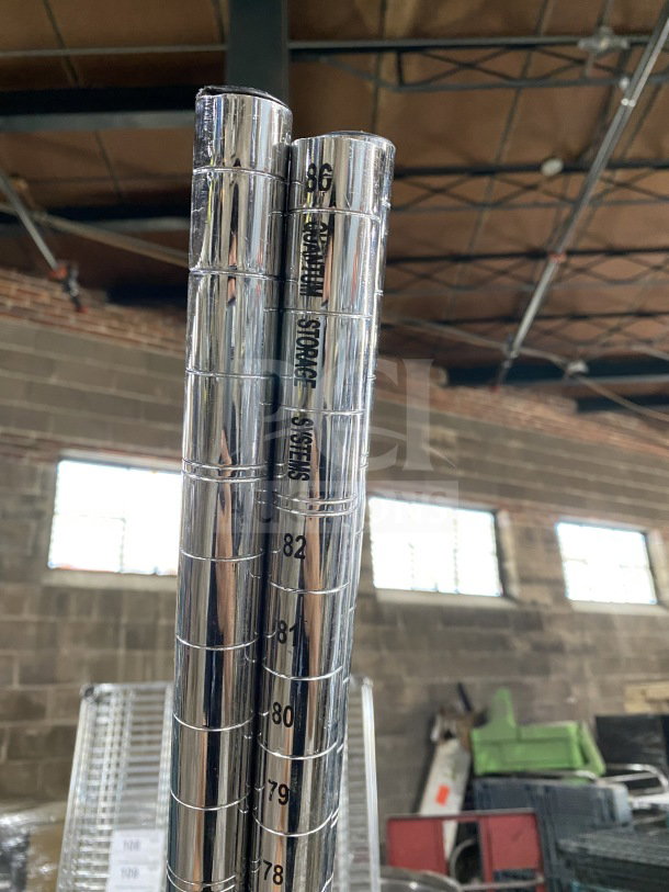New Quantum Carbon Steel Wired Shelf, 24x72", silver finish, marked for commercial use, perfect condition.