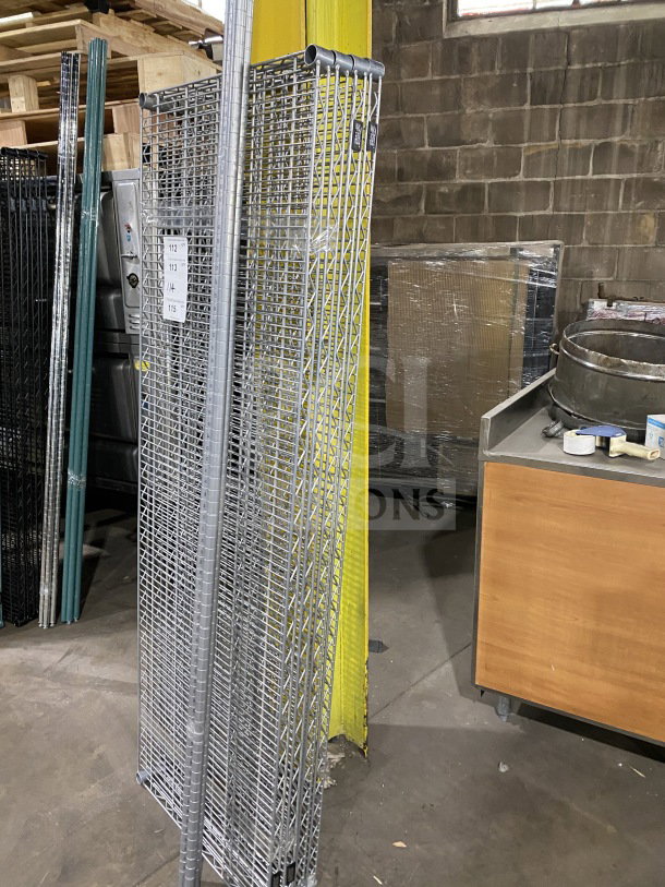 New Quantum 24x72" carbon steel wire shelf, silver finish, commercial-grade, mint condition, ideal for storage.
