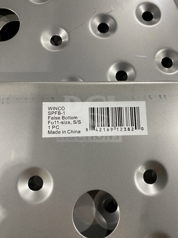 Winco SPFB-1 stainless steel full-size steam table pan false bottom, labeled "Made in China".