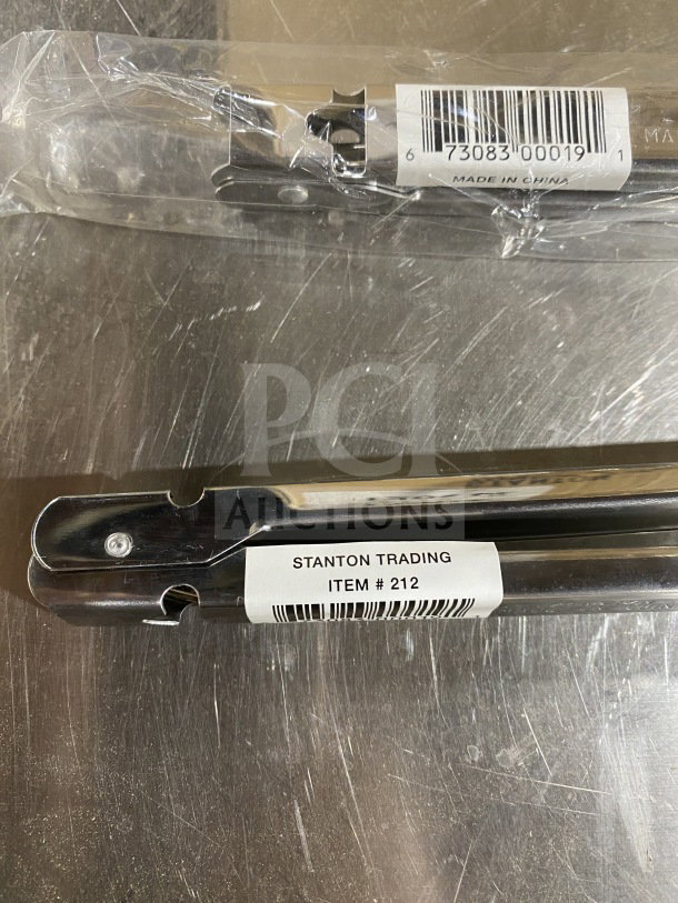 BRAND NEW Stanton Trading 9-3/4" stainless steel utility tongs in packaging. Item #212, barcode visible.