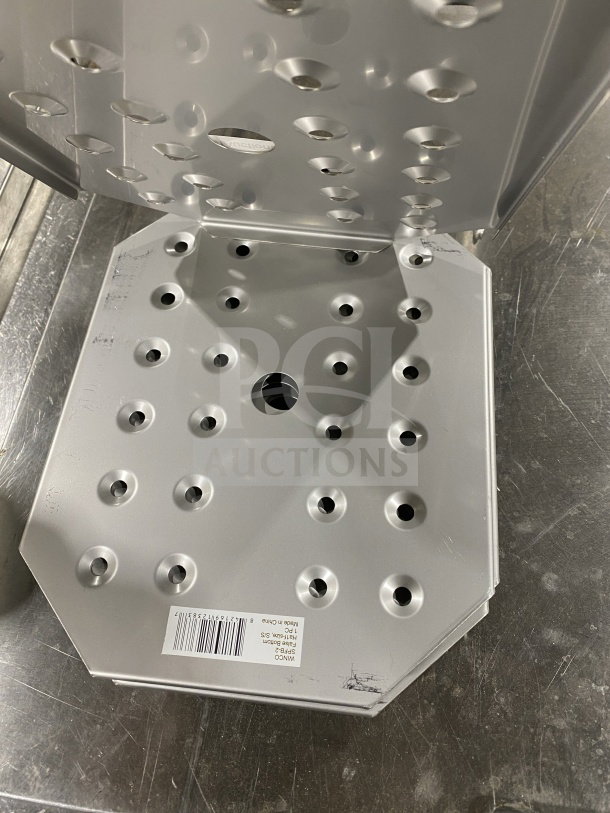 Winco SPFB2 stainless steel steam table pan false bottom with perforations, excellent condition, barcode label visible.