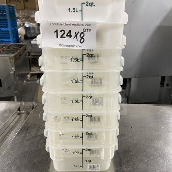 NEW Thunder Group Translucent 2Qt Polypropylene Food Storage Containers, Model PLSFT002TL, stack of 8, markings visible.