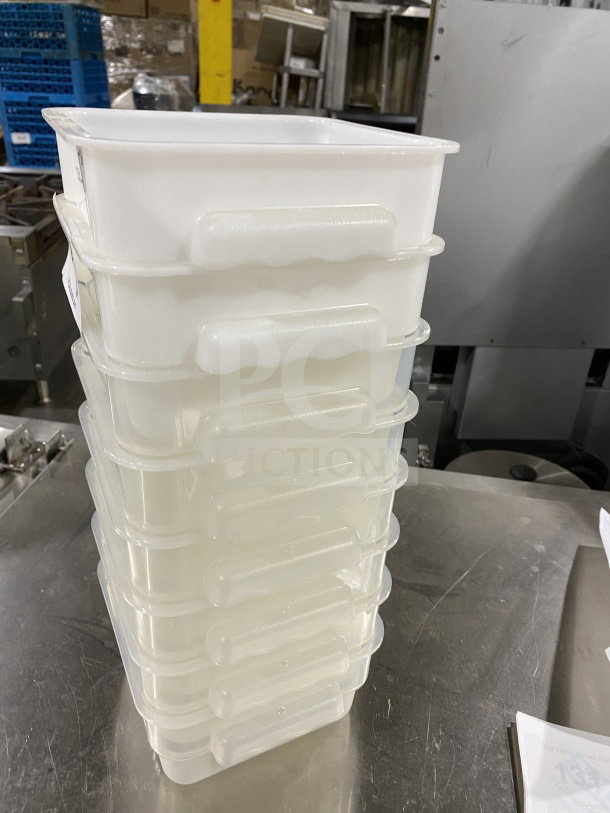 Thunder Group Translucent 2Qt Square Food Storage Containers, Model PLSFT002TL, new condition, stack of eight.