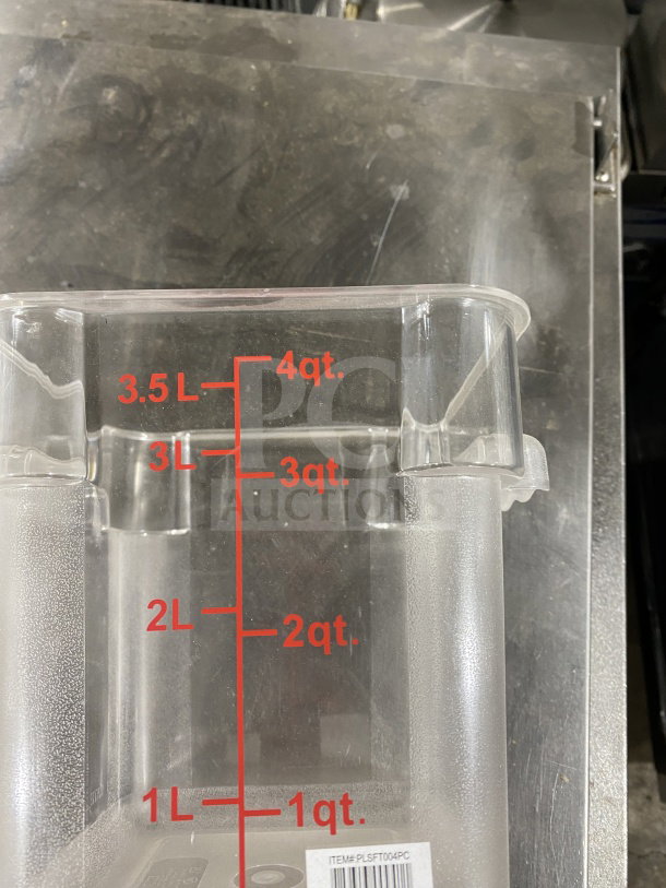 Thunder Group 4 Qt Clear Food Storage Container, Model PLSFT004PC, new. Features volume markings, commercial-grade.