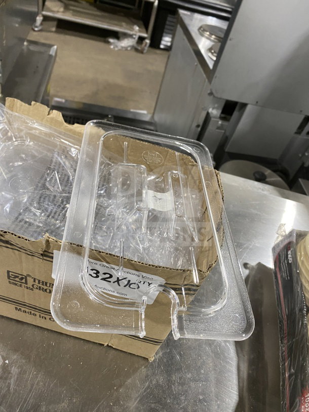 Brand new Thunder Group clear polycarbonate food pan lid, model PLPA7140CS, with notch and handle, SN: 78931353761.
