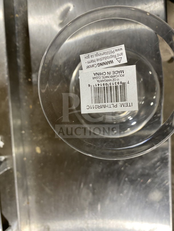 Thunder Group 11 oz clear polycarbonate margarita glass, model PLTHMR011C. New with label indicating "Made in China."