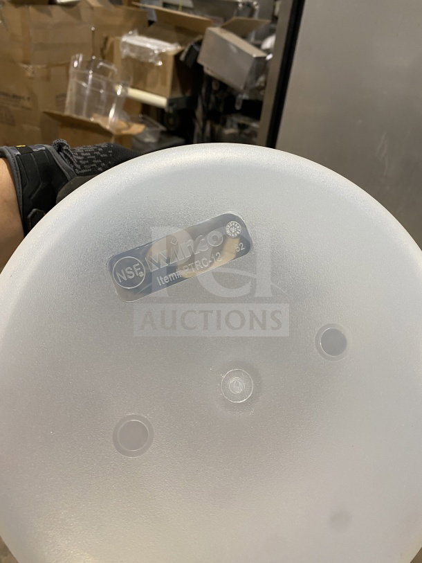 Winco 12-Quart Clear Polycarbonate Storage Container, Model PTRC-12, new condition, with NSF label visible.