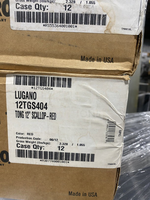 Cambro Lugano Series 12” Flat-Grip Serving Tongs, Model 12TGS110, black, brand new in packaging, case qty 12. Made in USA.